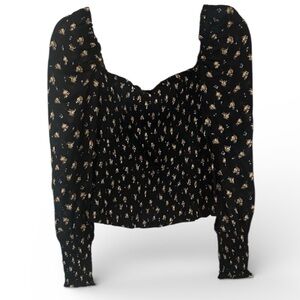 Maje Lithik Floral print smocked top square neck whimsigoth size 2 retro chic